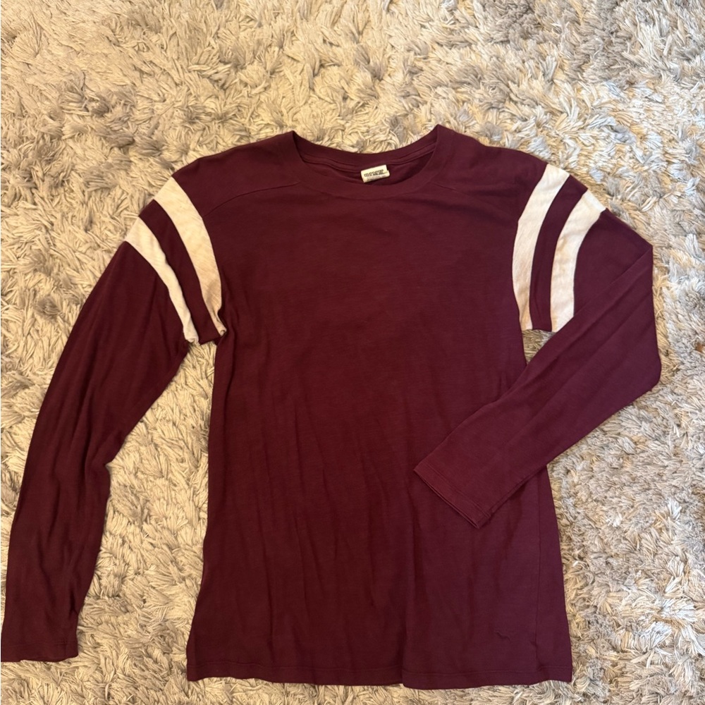VS Pink Maroon Long Sleeve Shirt with White Stripes